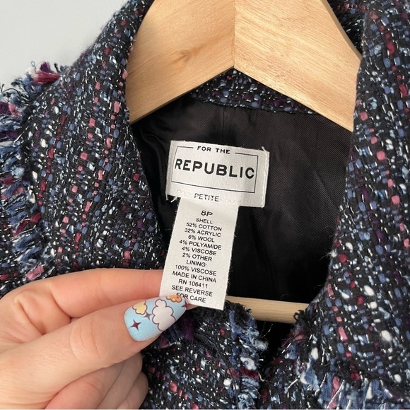 For The Republic Multicolored Rock N Roll Tweed Fringe Hem Blazer Jacket Size 8P - Picture 7 of 15